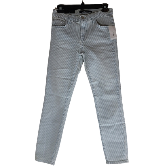 J Brand Capri Mid Rise Stripe White Blue Jeans 25 NWT - Picture 1 of 8